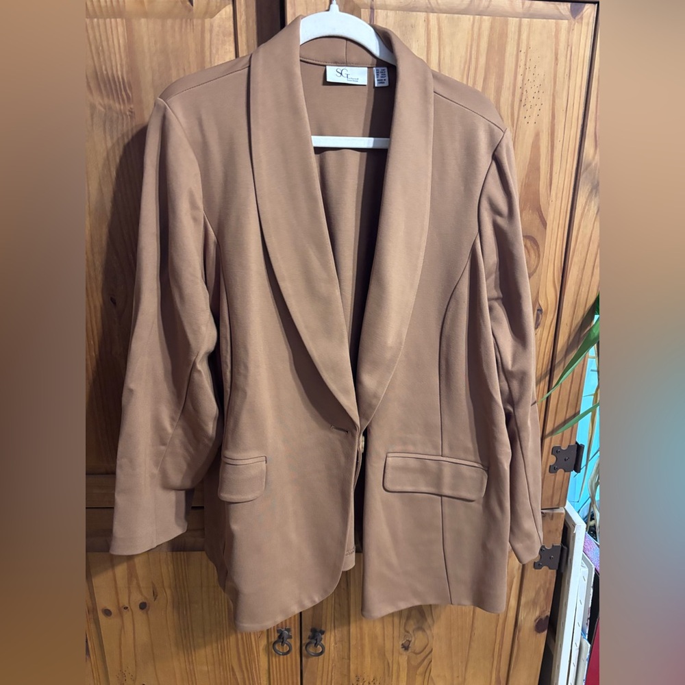 Susan Graver Tan Shawl Collar Blazer Jacket sz 2X